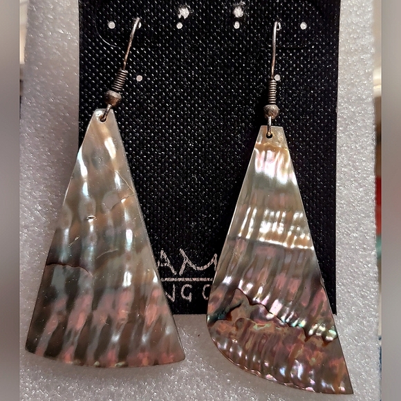 Vintage Abalone Shell Flare Earrings - Picture 7 of 12